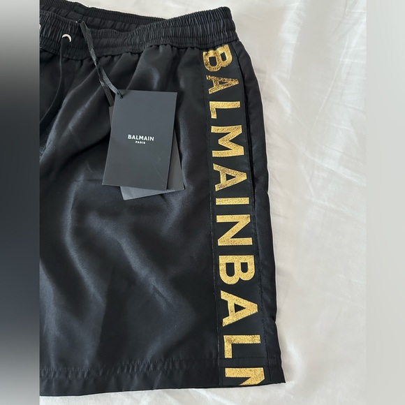 SOLD. Balmain Logo Print Swim Shorts black and gold size Medium. Brand New - Picture 8 of 10